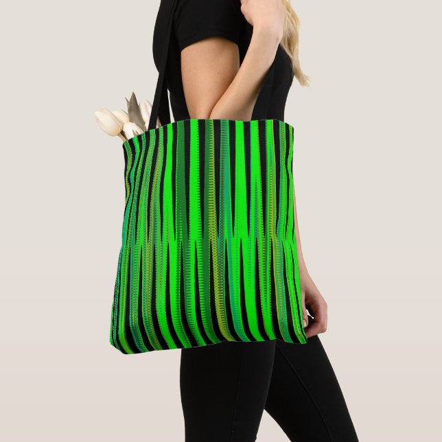 Tote Bag Green Stripe Padrão Comprando Gift Bag (Close Up)