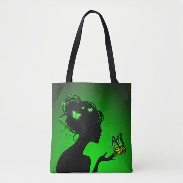 Tote Bag La femme papillons verts (Frente)