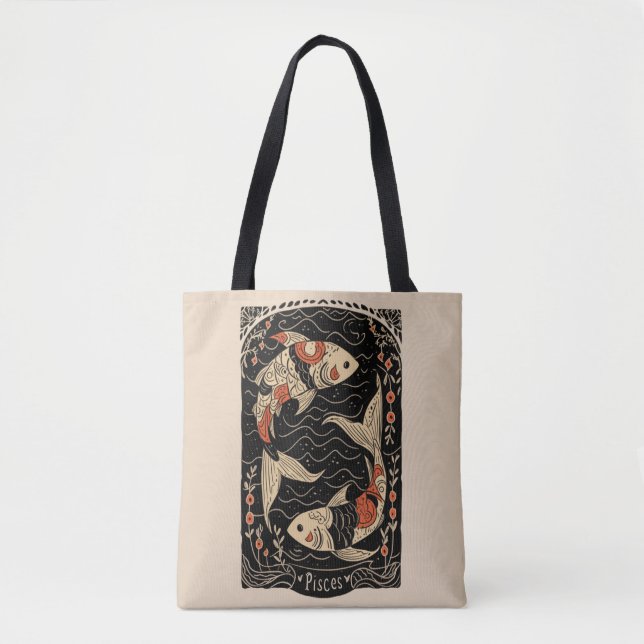 Tote Bag Peixes Celestiais Arte Zodiaca (Frente)