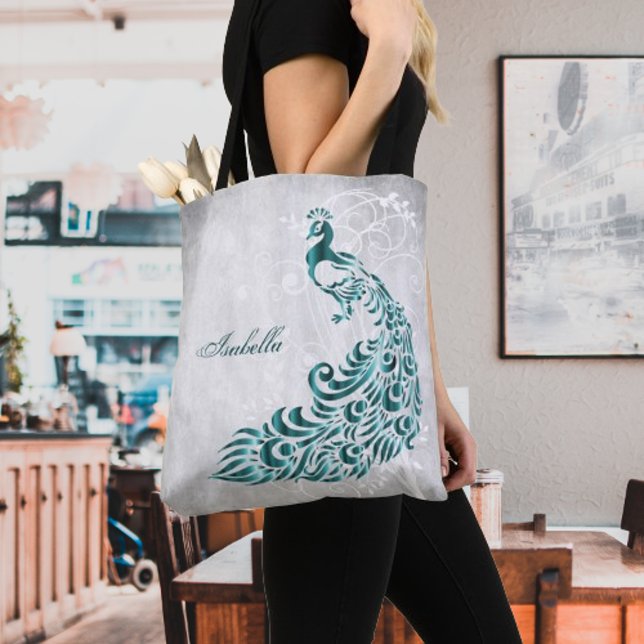 Tote Bag Personalizada de Peacock Teal (Teal Peacock Personalized Tote Bag)