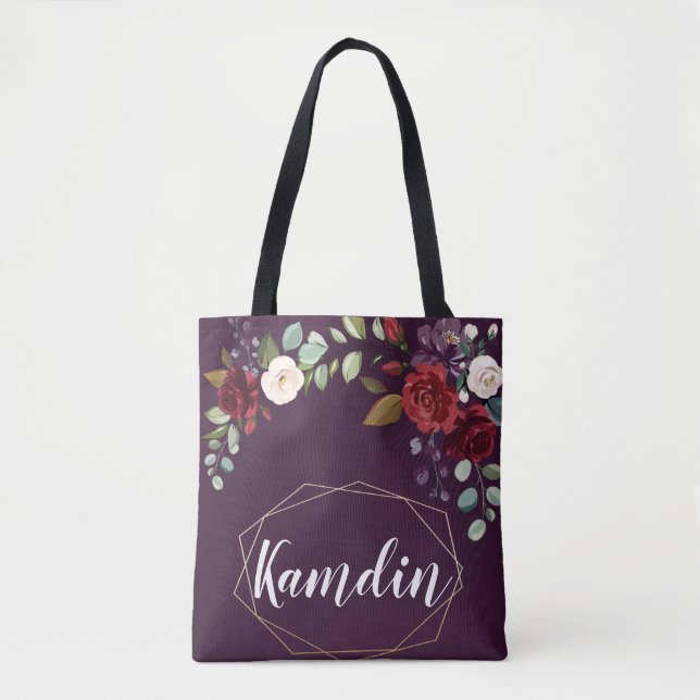 Tote Bag Personalizada Plum Purple Rosa Dourado Ge (Frente)