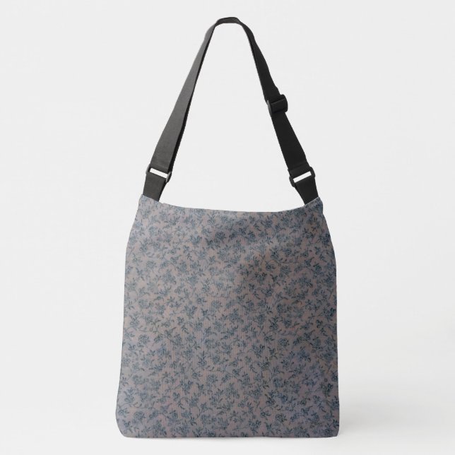 Tote Bag (Tote) de Padrão Floral Azul, Rosa Pálido (Frente)