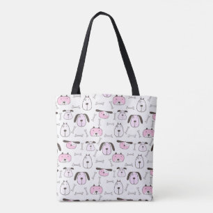 Tote Bag (Tote) Padrão de Cachorro Rosa e Branco A