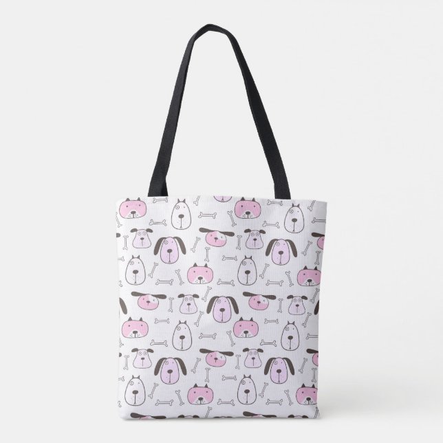 Tote Bag (Tote) Padrão de Cachorro Rosa e Branco A (Verso)