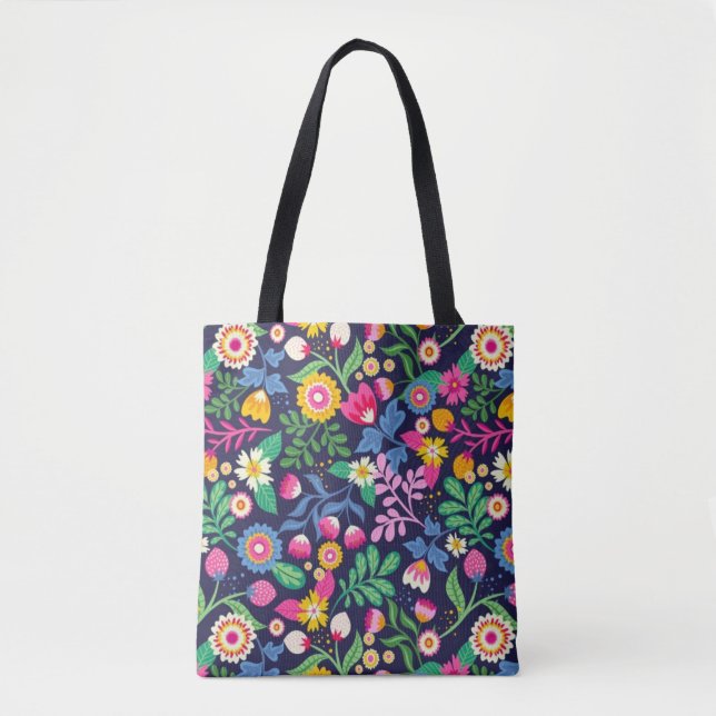 Tote Bag With Black Background Floral Design (Frente)