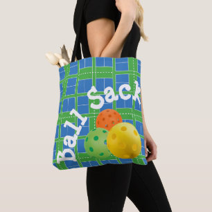 Tote Ball Sack for Picklebolas - Ba Bolsa azul e verde