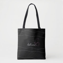 Tote Ballerina Minimalista e Borboleta Rosa Bolsa Preto