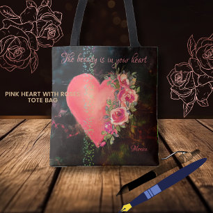Tote Bela Bolsa Preta com Coração Rosa