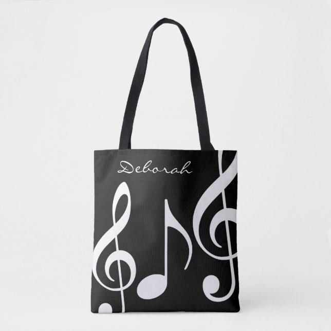 Tote belo bolsa preto/branco com notas musicais (Frente)