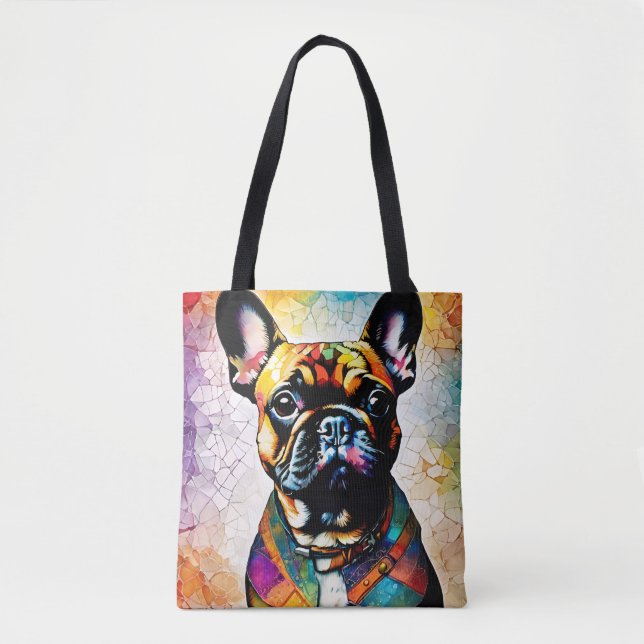 Tote Belo Bulldog Francês "Frenchie" Colorful Bolsa (Frente)