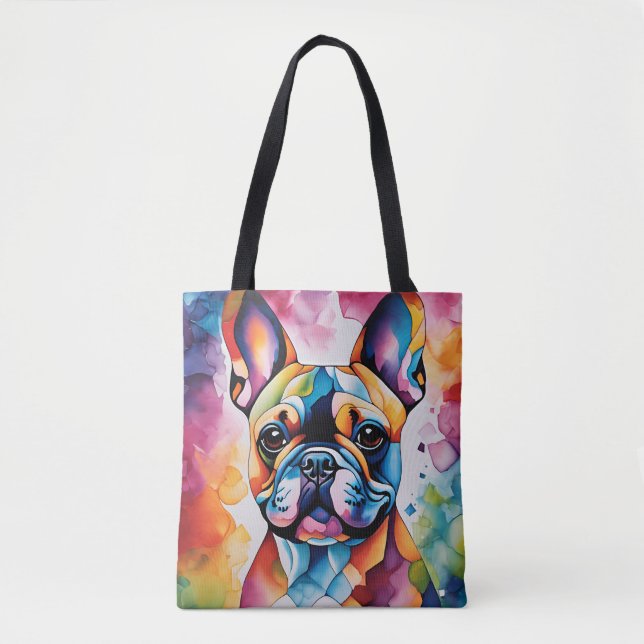 Tote Belo Bulldog Francês "Frenchie" Colorful Bolsa (Frente)