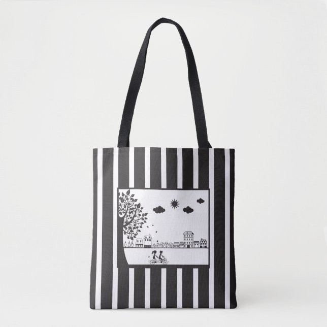 Tote Bicicleta Criada para Dois Bolsa com Strike Preto  (Frente)