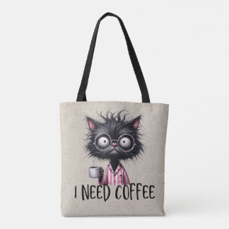 Tote Black Cat Need Coffee Bolsa