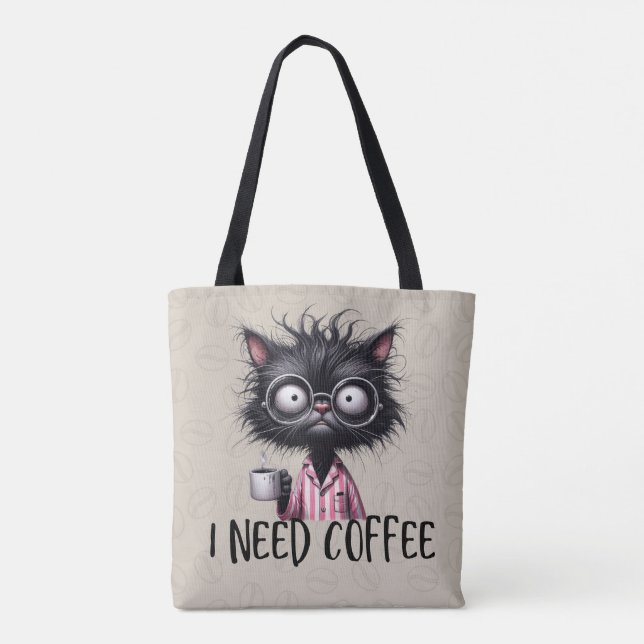 Tote Black Cat Need Coffee Bolsa (Verso)