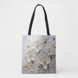 Tote Blooms dourados: Bolsa branco com desejo floral el