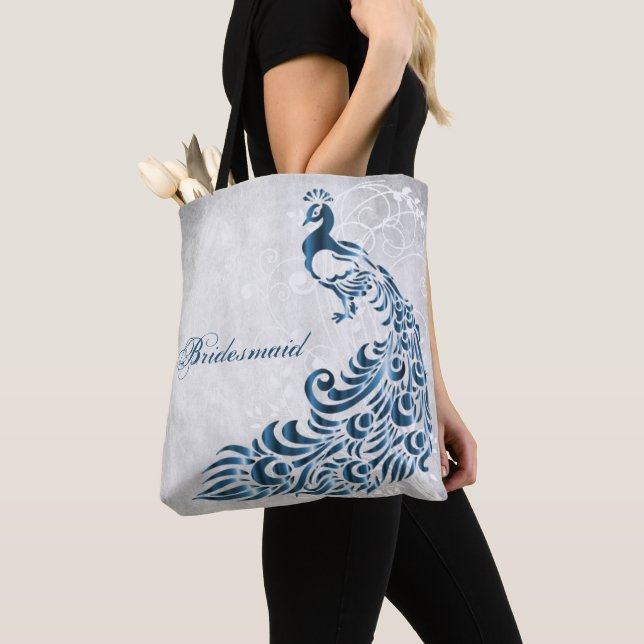 Tote Blue Peacock Vine Bridesmaid Bolsa (Close Up)