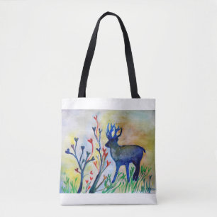 Tote Blue Reindeer Love Tres Watercolor Art Bolsa