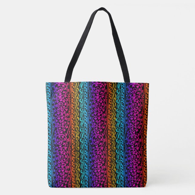 Tote Boho Mandala Rainbow Flower & Leaf Bolsa (Frente)