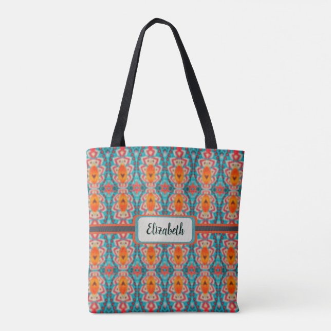 Tote Boho Orange e Turquesa Tribal Inspiraram Bolsa Ba (Verso)