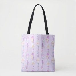 Tote Boho penas miçanga bolsa de aquarela roxa
