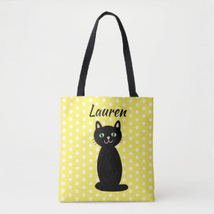 Tote Bolinhas de Bolsa de Silhuette de Gato Preto Perso