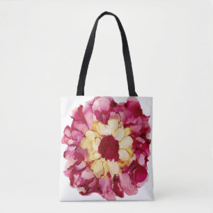 Tote Bolsa Abstrato de Flor Vermelho e Amarelo