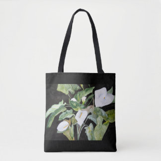 Tote Bolsa alcatraces en acuarela fondo negro