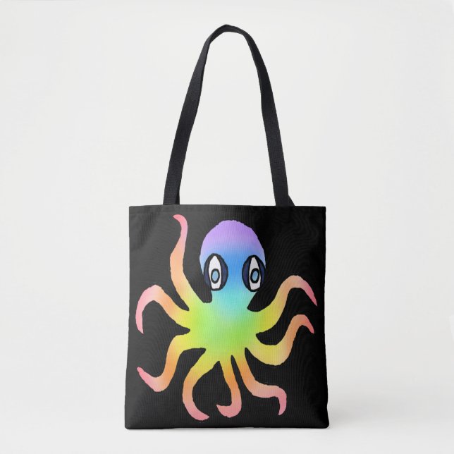 Tote Bolsa All-Over - Arco-íris Octopus (preto) (Frente)