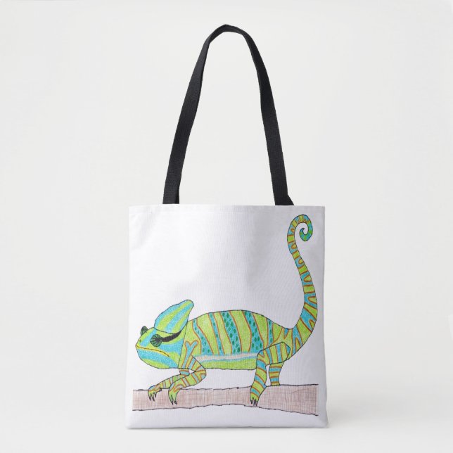 Tote Bolsa All-Over - Green Chameleon (branco) (Frente)