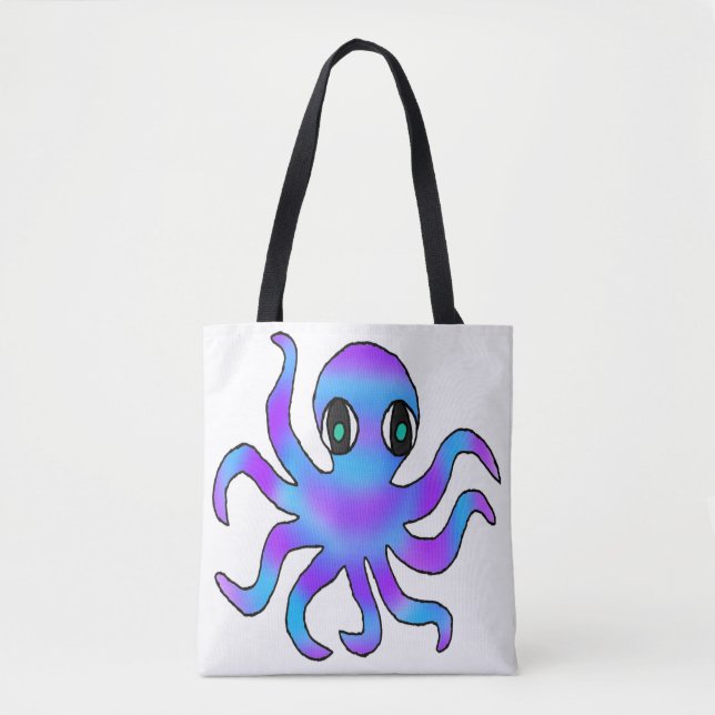 Tote Bolsa All-Over - Octopus Violeta Azul (branco) (Frente)