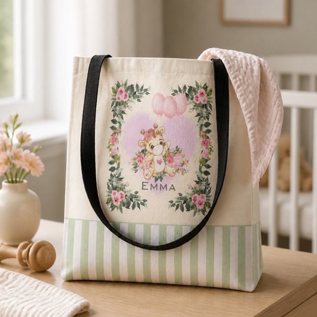 Tote Bolsa Amarela Personalizada de Girafa Bebê (Criador carregado)