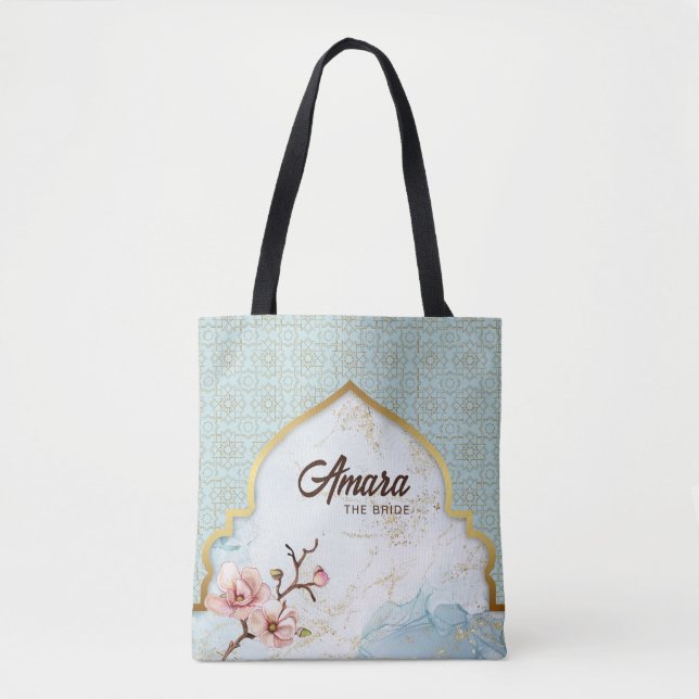 Tote Bolsa Arabesque para Noiva – Arco Azul Claro (Frente)