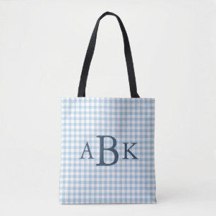 Tote Bolsa Azul Céu Xadrez Monogramada