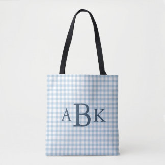 Tote Bolsa Azul Céu Xadrez Monogramada