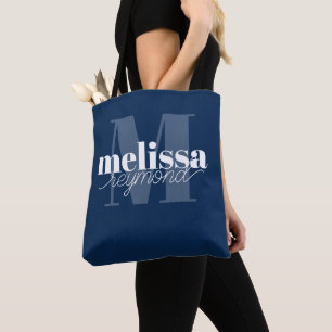 Tote Bolsa Azul com Nome Monograma Grande