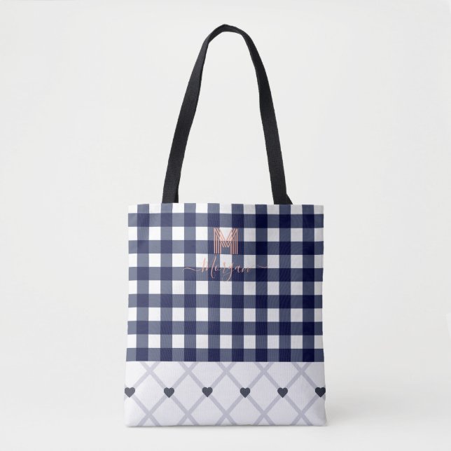 Tote Bolsa Azul Marinho com Monograma Personalizado (Frente)