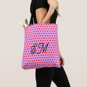 Tote Bolsa Balão Rosa Feminino Coração Vermelho Mongram