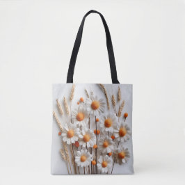 Tote Bolsa Branco Floral com Laranja Checado