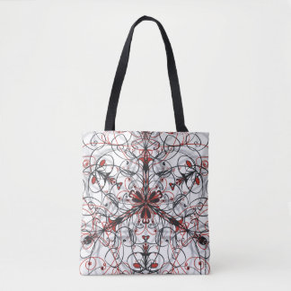Tote Bolsa Caleidoscópio Vermelho, Preto, Branco e Cinz