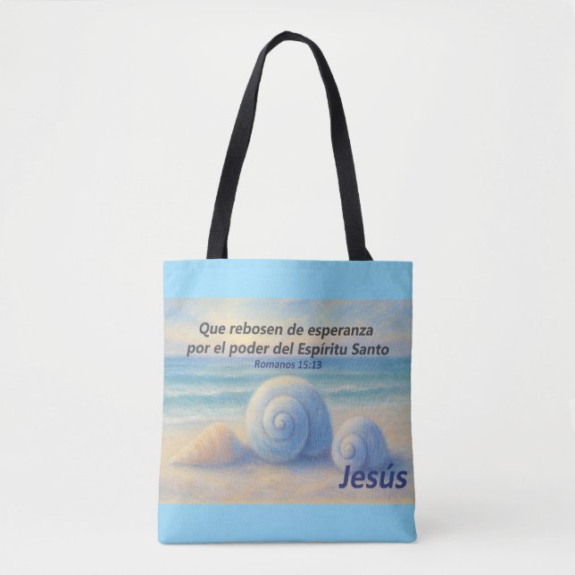 Tote Bolsa caracolas de Mar con Versículo Romanos (Frente)