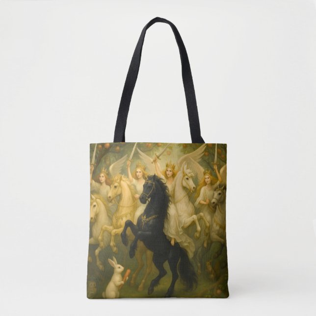 Tote Bolsa Cavalos de Conto de Fadas e Anjos Guardiões  (Frente)