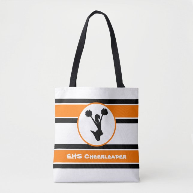 Tote Bolsa Cheerleader Preto E Laranja Personalizado (Frente)