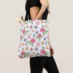 Tote Bolsa Chic Floral Aquarela e Impressão de Pata