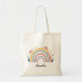 Tote Bolsa Chic Floral Boho Arco-Íris Minimalista