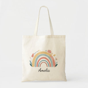 Tote Bolsa Chic Floral Boho Arco-Íris Minimalista