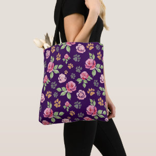 Tote Bolsa Chic Floral e Impressão de Pata em Aquarela