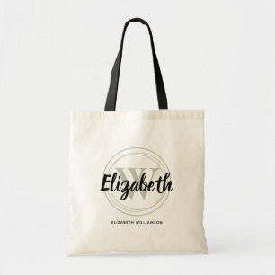Tote Bolsa Chic Monograma Verde Oliva Inicial Nome Scri