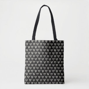 Tote Bolsa Chic Preto e Branco com Padrão de Coração