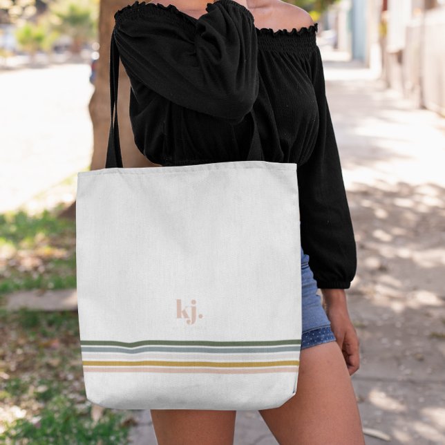 Tote Bolsa Chic Retro Listras Monograma (Criador carregado)