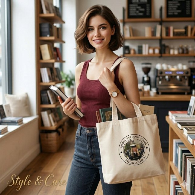 Tote Bolsa Clássica Redonda de Gradução com Orçamento M (Classic Round Graduate Modern Script Budget Tote Bag)